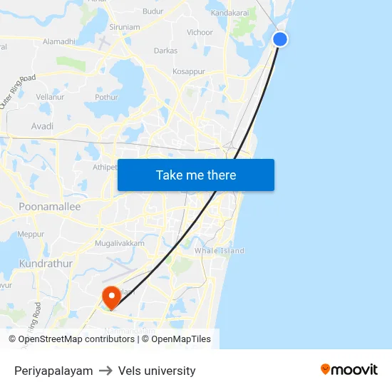 Periyapalayam to Vels university map