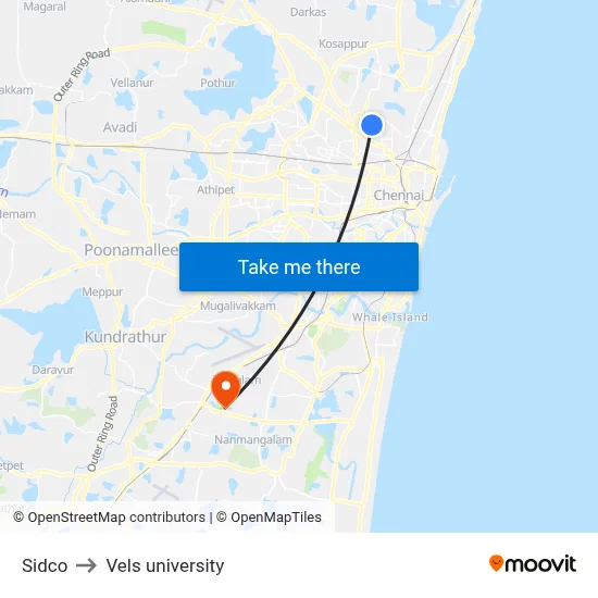 Sidco to Vels university map