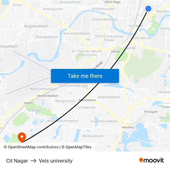 Cit Nagar to Vels university map