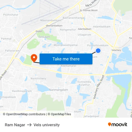 Ram Nagar to Vels university map
