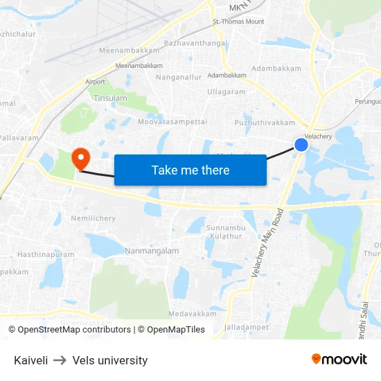 Kaiveli to Vels university map