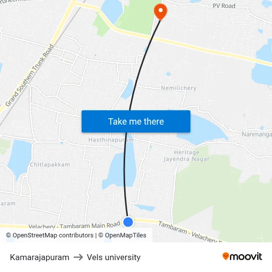 Kamarajapuram to Vels university map