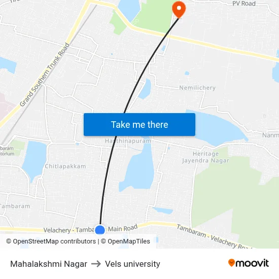 Mahalakshmi Nagar to Vels university map