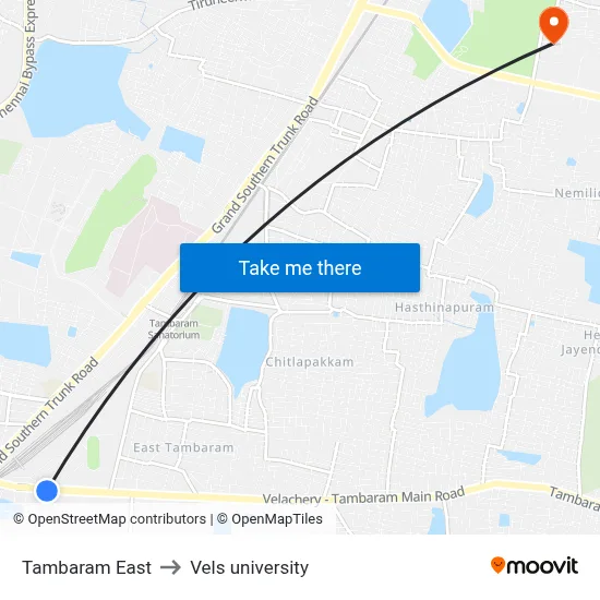 Tambaram East to Vels university map