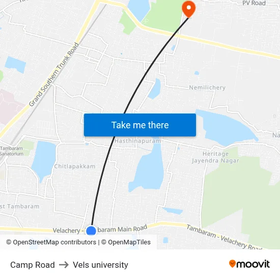 Camp Road to Vels university map