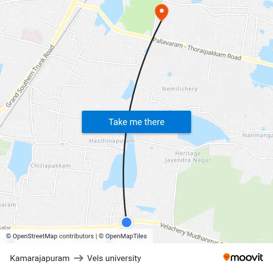 Kamarajapuram to Vels university map
