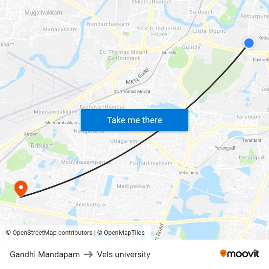 Gandhi Mandapam to Vels university map
