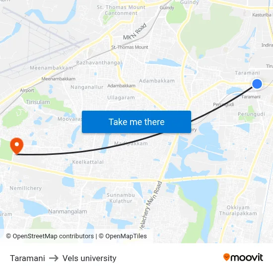 Taramani to Vels university map