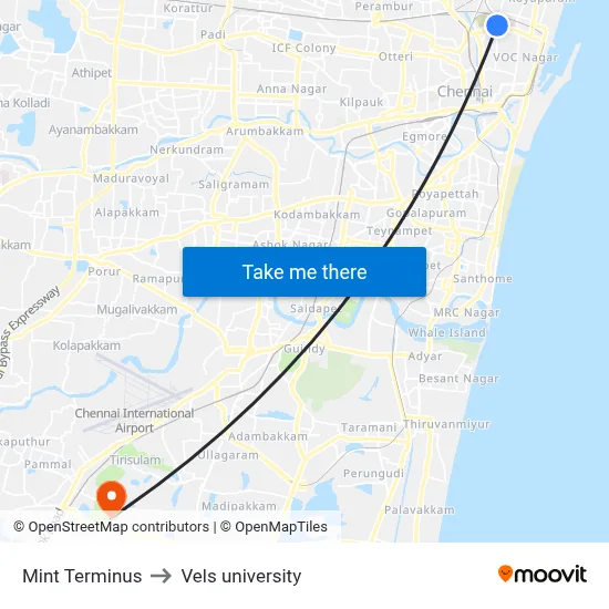 Mint Terminus to Vels university map