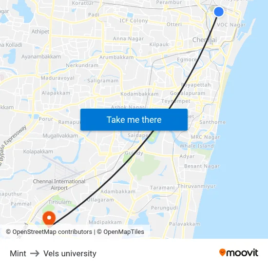 Mint to Vels university map