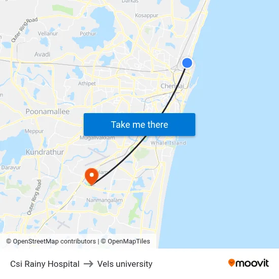 Csi Rainy Hospital to Vels university map
