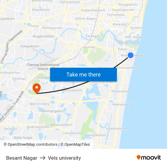 Besant Nagar to Vels university map