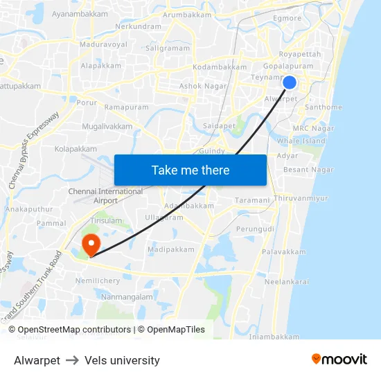 Alwarpet to Vels university map