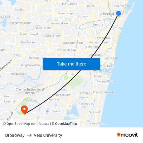 Broadway to Vels university map