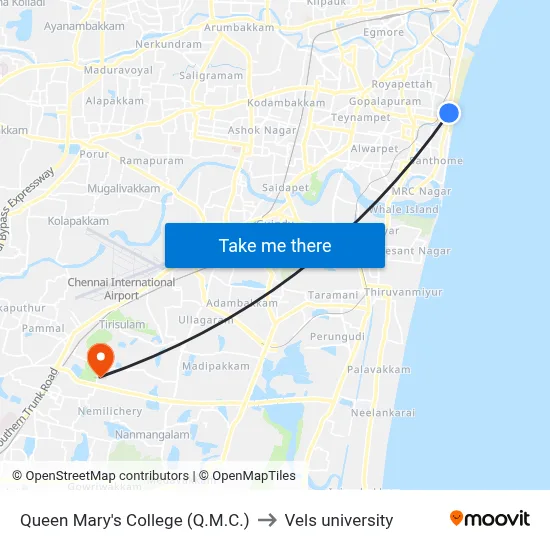 Queen Mary's College (Q.M.C.) to Vels university map