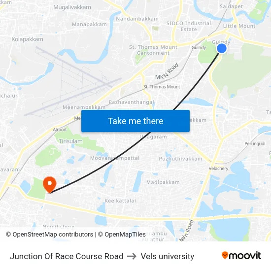 Junction Of Race Course Road to Vels university map