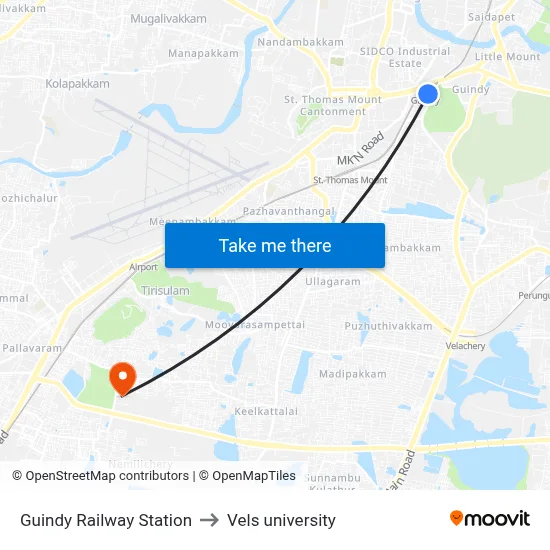 Guindy Railway Station to Vels university map