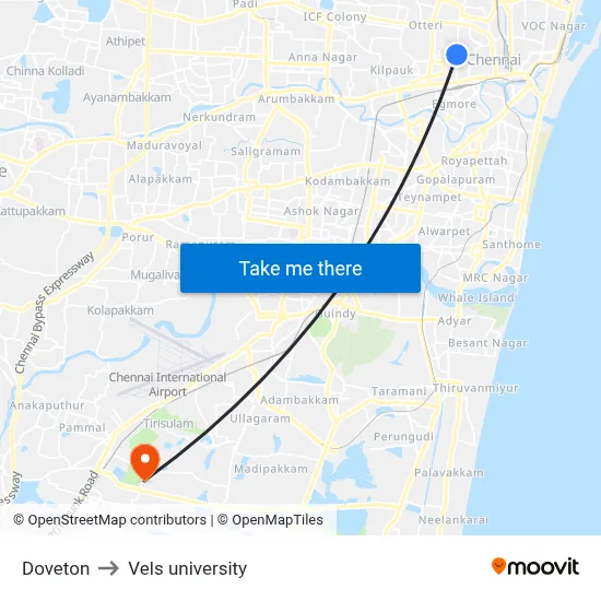 Doveton to Vels university map