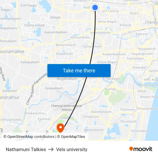 Nathamuni Talkies to Vels university map