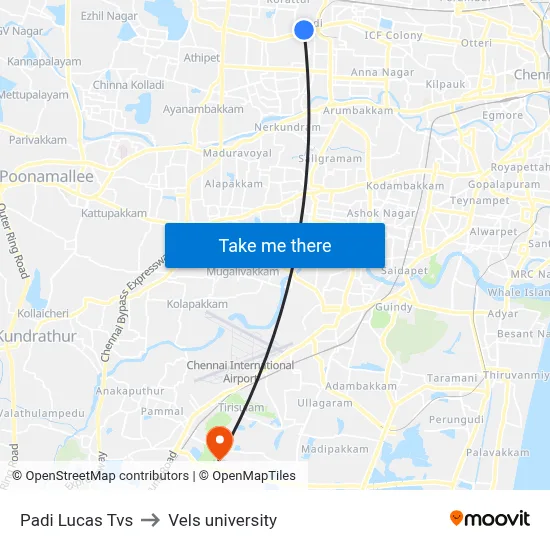 Padi Lucas Tvs to Vels university map