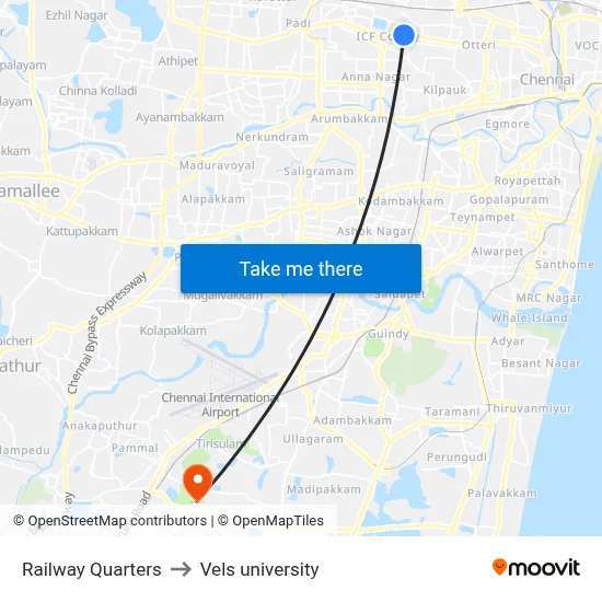 Railway Quarters to Vels university map