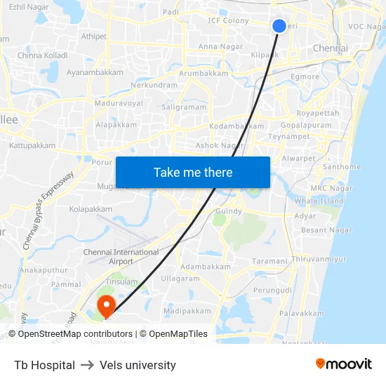 Tb Hospital to Vels university map