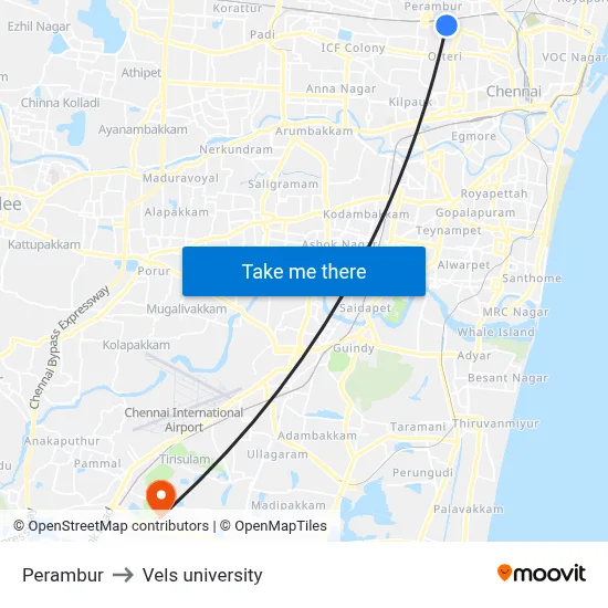 Perambur to Vels university map