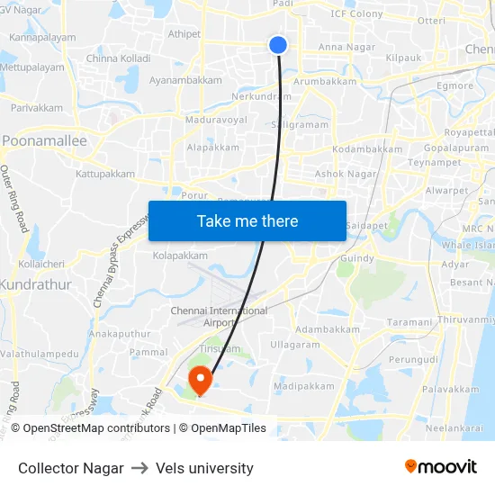 Collector Nagar to Vels university map