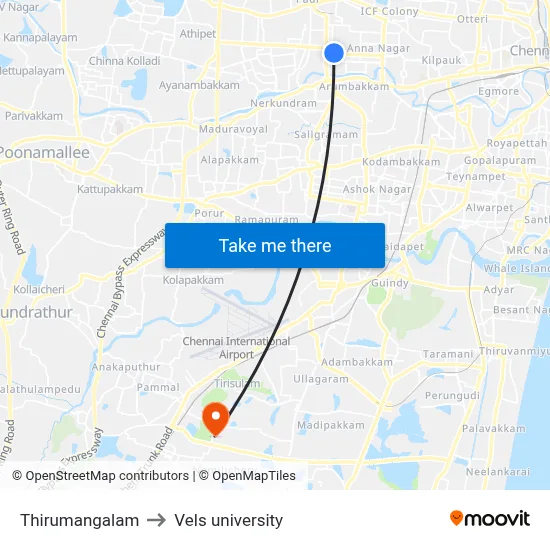 Thirumangalam to Vels university map