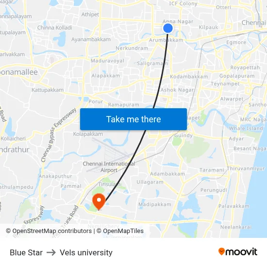 Blue Star to Vels university map