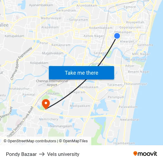 Pondy Bazaar to Vels university map
