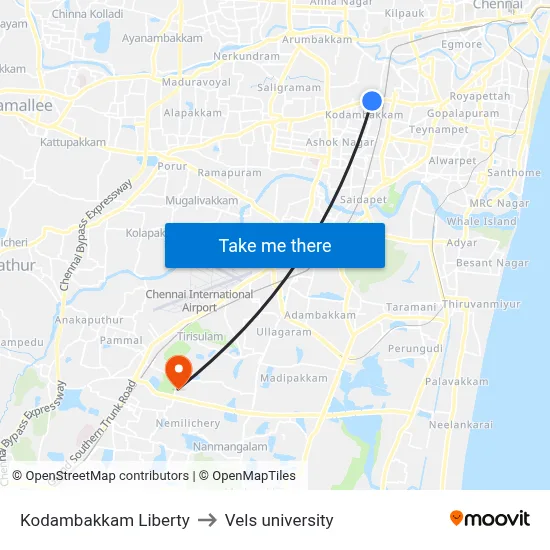 Kodambakkam Liberty to Vels university map