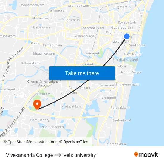 Vivekananda College to Vels university map