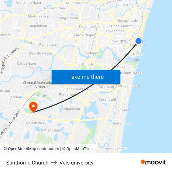 Santhome Church to Vels university map