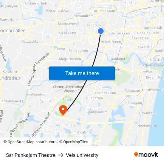 Ssr Pankajam Theatre to Vels university map