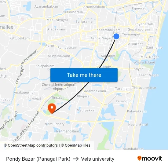 Pondy Bazar (Panagal Park) to Vels university map