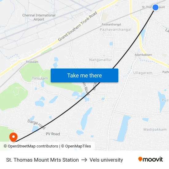 St. Thomas Mount Mrts Station to Vels university map