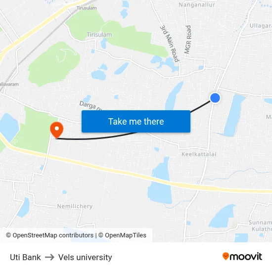 Uti Bank to Vels university map