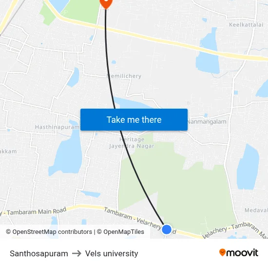 Santhosapuram to Vels university map