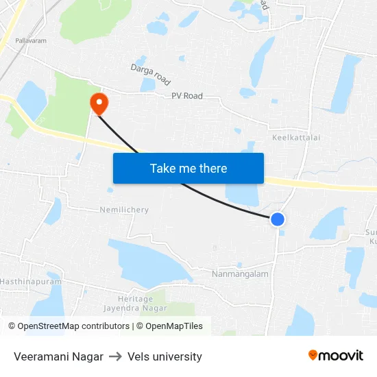 Veeramani Nagar to Vels university map