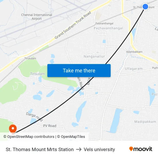 St. Thomas Mount Mrts Station to Vels university map