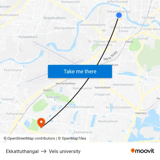 Ekkattuthangal to Vels university map