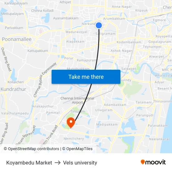 Koyambedu Market to Vels university map