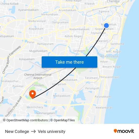 New College to Vels university map