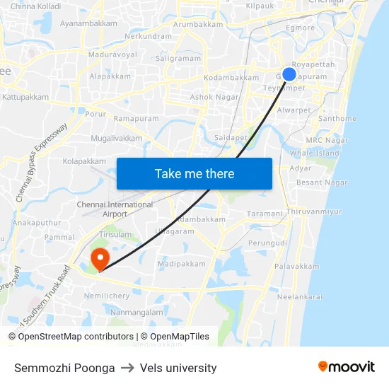 Semmozhi Poonga to Vels university map