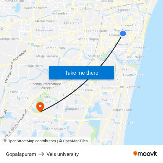Gopalapuram to Vels university map
