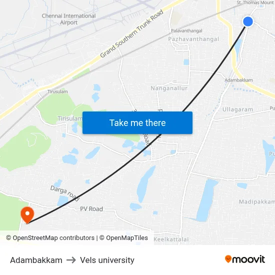 Adambakkam to Vels university map