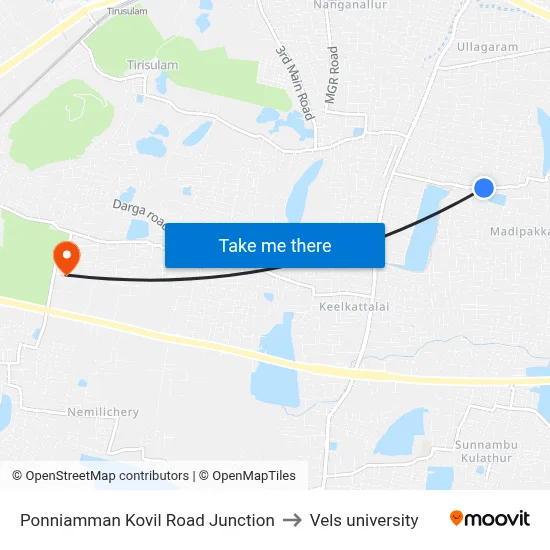 Ponniamman Kovil Road Junction to Vels university map