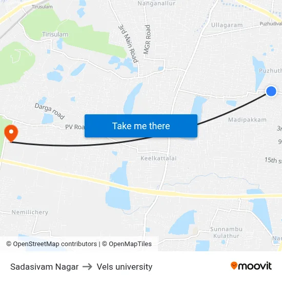 Sadasivam Nagar to Vels university map