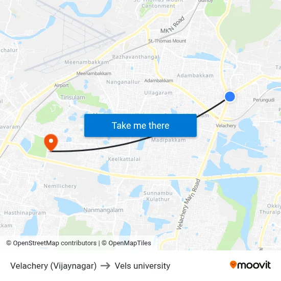 Velachery (Vijaynagar) to Vels university map